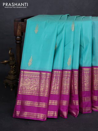 Teal Blue & Purple Bangalori Silk - Buttas