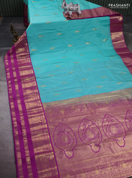 Teal Blue & Purple Bangalori Silk - Buttas