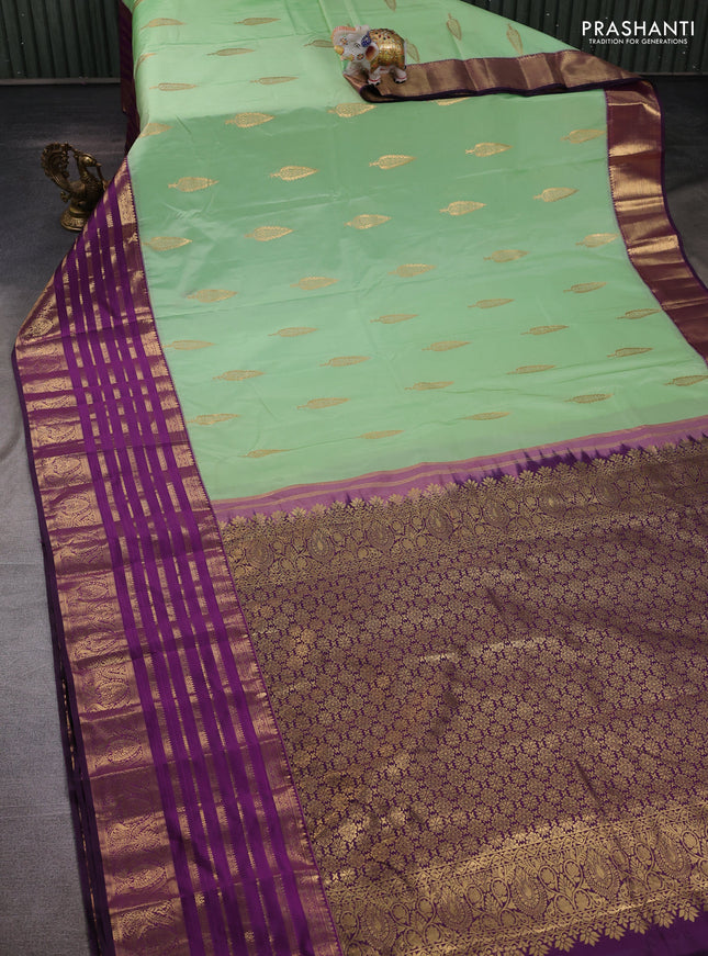 Pista Green & Purple Bangalori Silk - Buttas