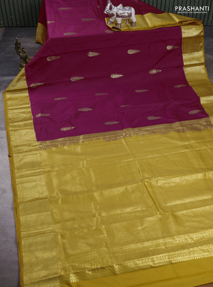 Wine & Mustard Yellow Bangalori Silk - Buttas