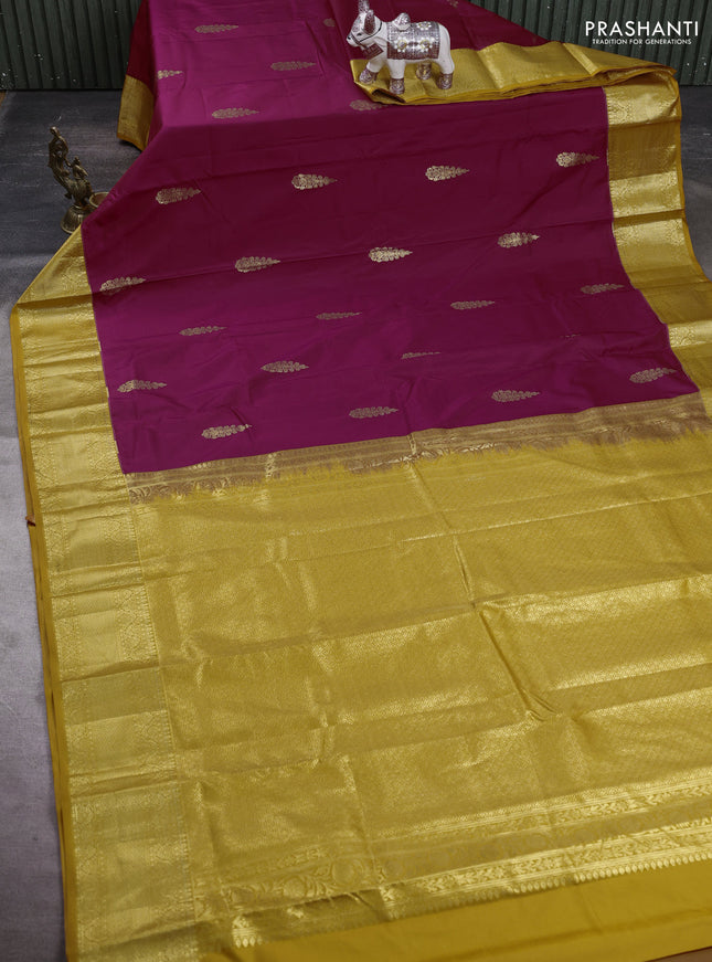 Wine & Mustard Yellow Bangalori Silk - Buttas