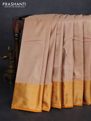 Peach & Mustard Yellow Bangalori Silk - Buttas
