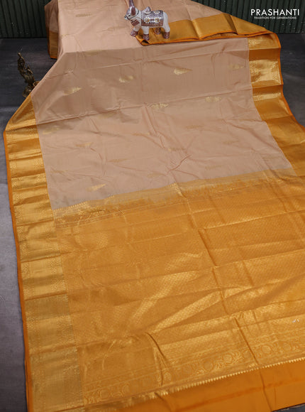 Peach & Mustard Yellow Bangalori Silk - Buttas
