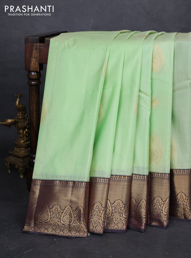 Pista Green & Black Bangalori Silk - Buttas