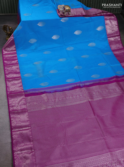 Cs Blue & Magenta Pink Bangalori Silk - Buttas