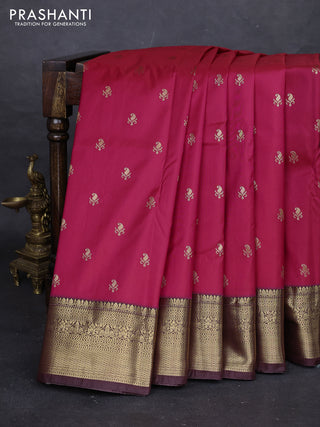 Pink & Coffee Brown Bangalori Silk - Buttas