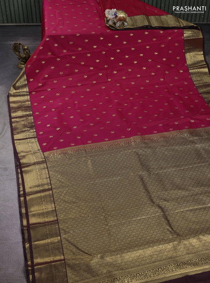 Pink & Coffee Brown Bangalori Silk - Buttas