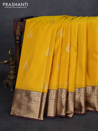 Yellow & Coffee Brown Bangalori Silk - Buttas