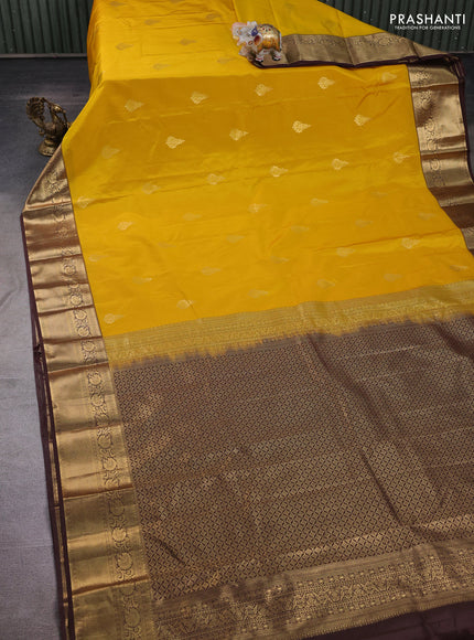 Yellow & Coffee Brown Bangalori Silk - Buttas