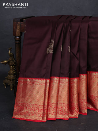 Coffee Brown & Red Bangalori Silk - Buttas