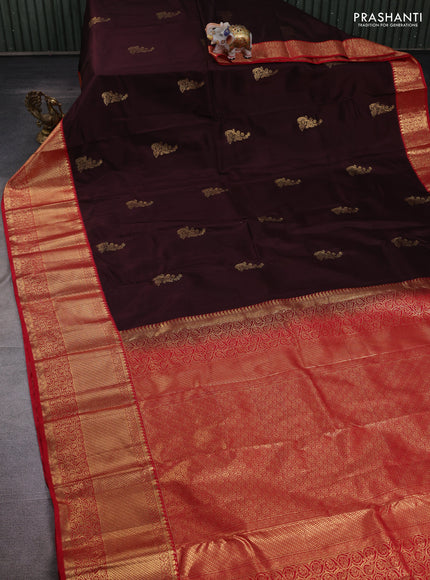 Coffee Brown & Red Bangalori Silk - Buttas