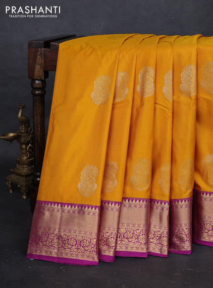 Mustard Yellow & Purple Bangalori Silk - Buttas