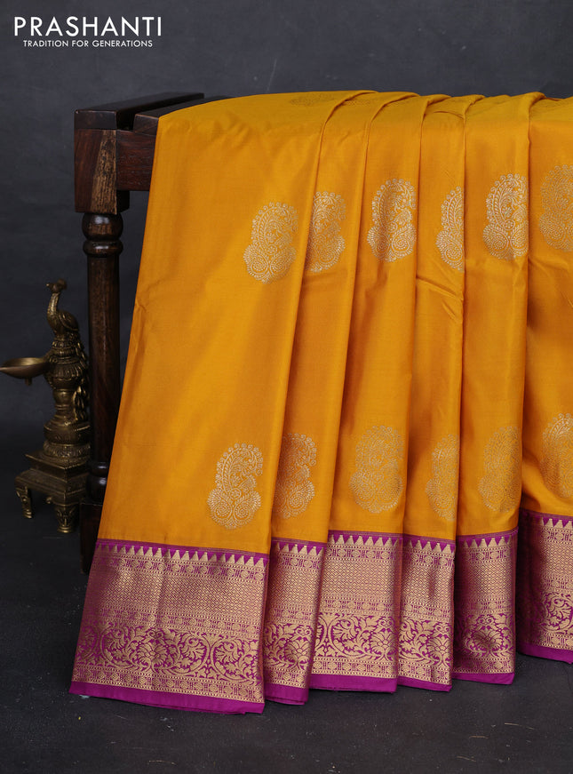 Mustard Yellow & Purple Bangalori Silk - Buttas