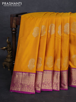 Mustard Yellow & Purple Bangalori Silk - Buttas