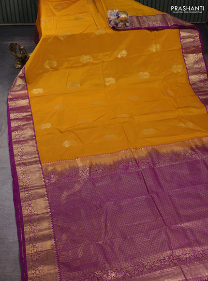 Mustard Yellow & Purple Bangalori Silk - Buttas