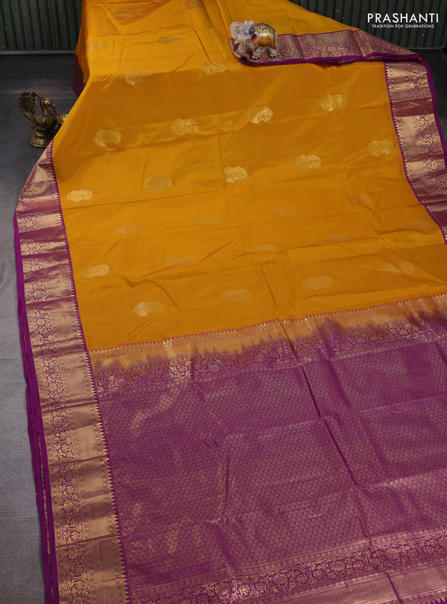 Mustard Yellow & Purple Bangalori Silk - Buttas