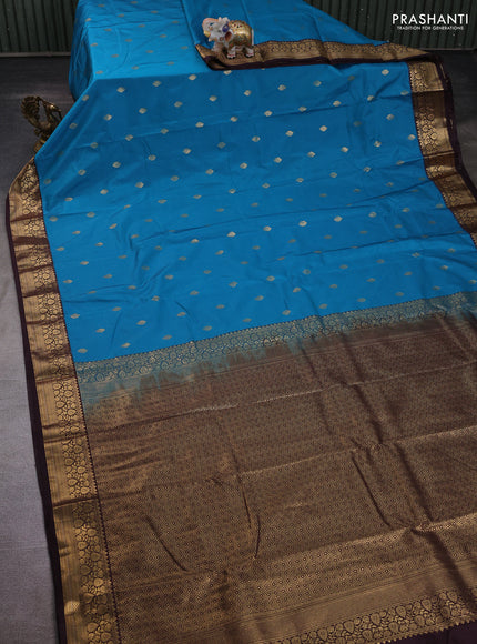 Teal Blue & Coffee Brown Bangalori Silk - Buttas