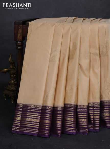 Beige & Violet Bangalori Silk - Buttas