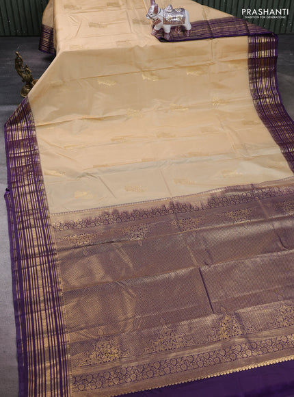 Beige & Violet Bangalori Silk - Buttas