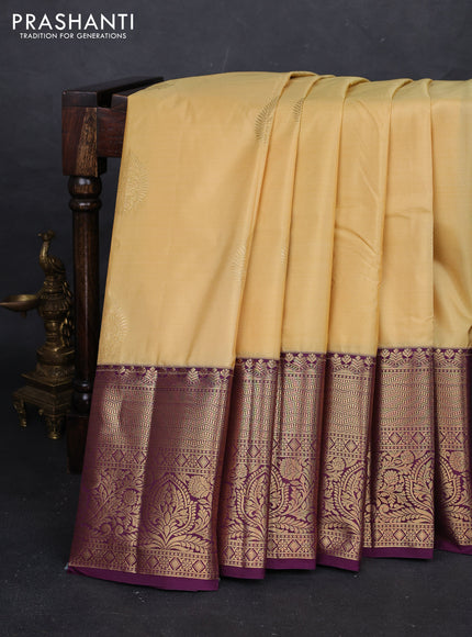 Beige & Purple Bangalori Silk - Buttas