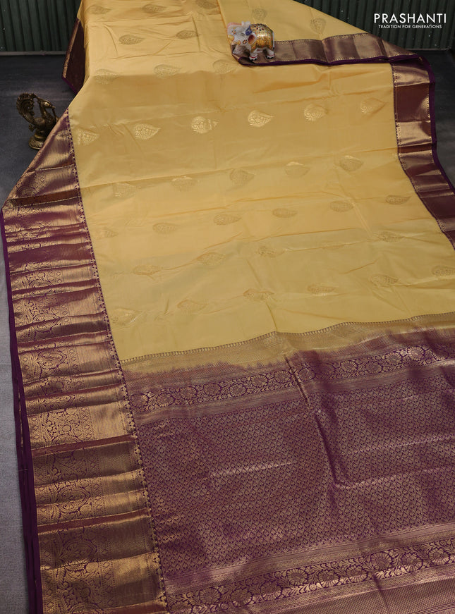 Beige & Purple Bangalori Silk - Buttas