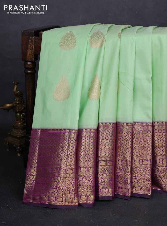 Pista Green & Purple Bangalori Silk - Buttas