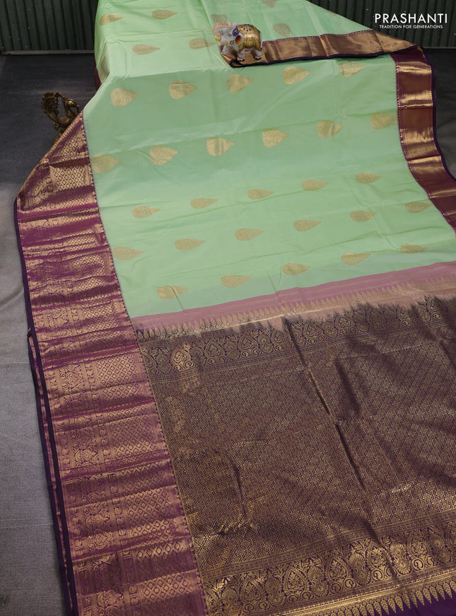 Pista Green & Purple Bangalori Silk - Buttas