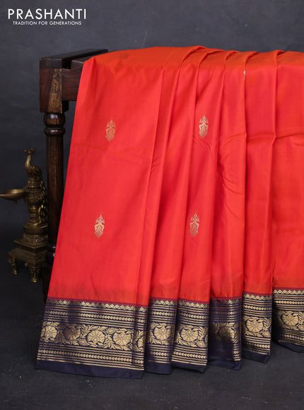 Orange & Navy Blue Bangalori Silk - Buttas