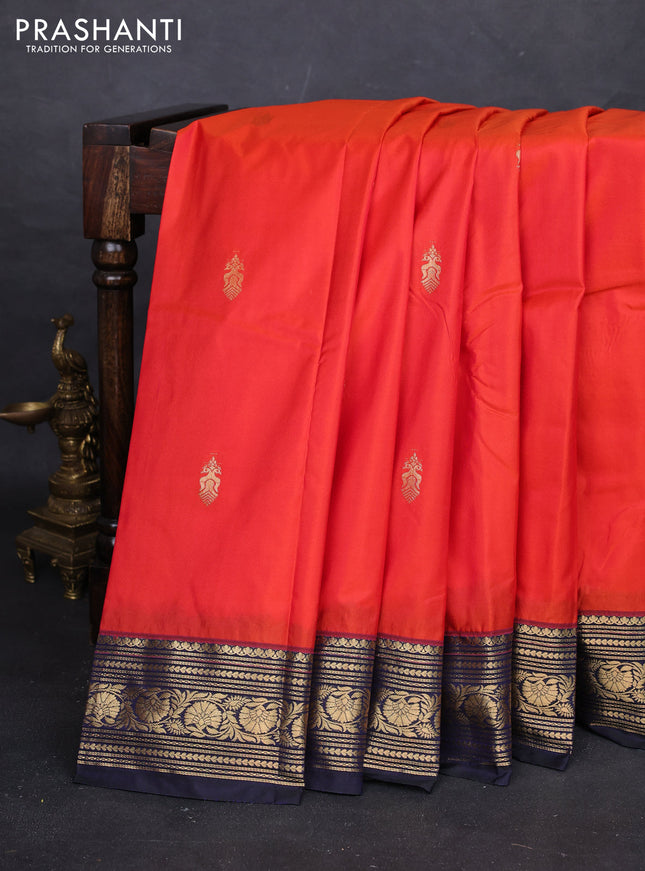 Orange & Navy Blue Bangalori Silk - Buttas
