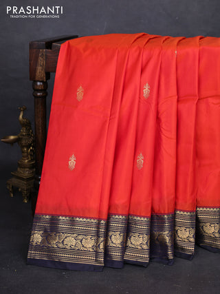 Orange & Navy Blue Bangalori Silk - Buttas