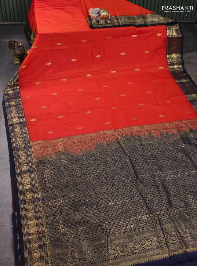 Orange & Navy Blue Bangalori Silk - Buttas