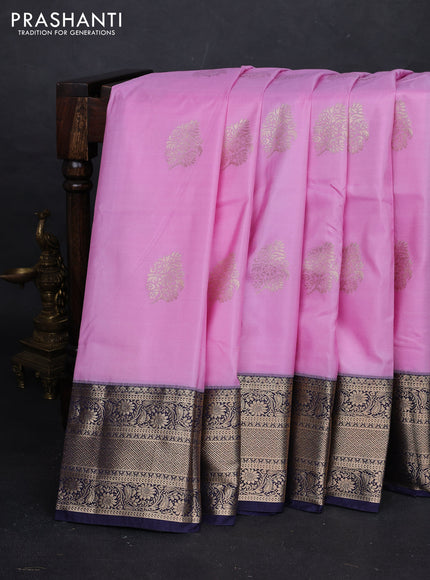 Lotus Pink & Navy Blue Bangalori Silk - Buttas