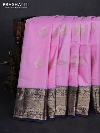 Lotus Pink & Navy Blue Bangalori Silk - Buttas