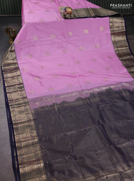 Lotus Pink & Navy Blue Bangalori Silk - Buttas