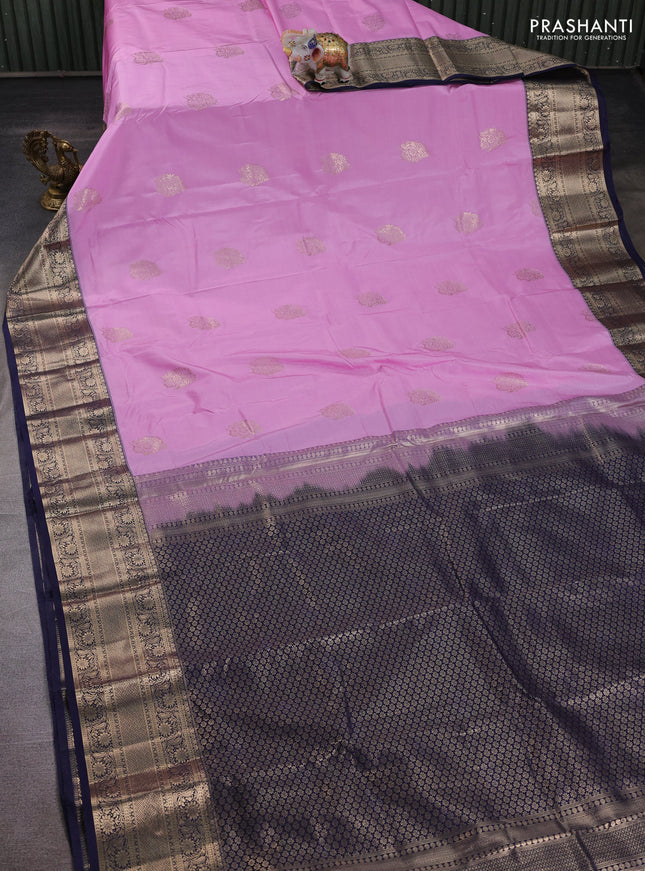 Lotus Pink & Navy Blue Bangalori Silk - Buttas