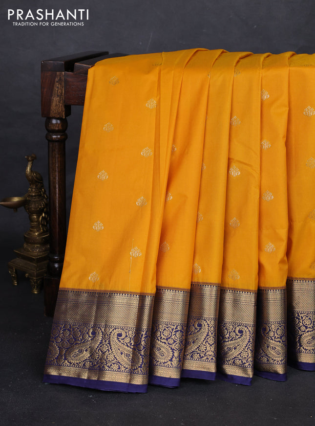 Yellow & Navy Blue Bangalori Silk - Buttas