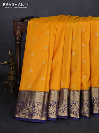 Yellow & Navy Blue Bangalori Silk - Buttas