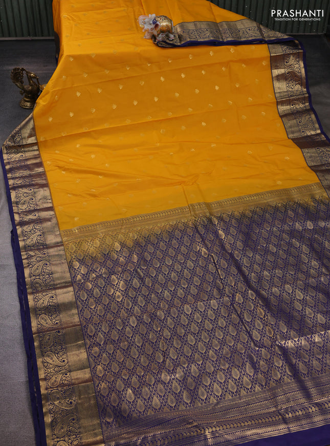 Yellow & Navy Blue Bangalori Silk - Buttas
