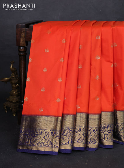 Orange & Navy Blue Bangalori Silk - Buttas