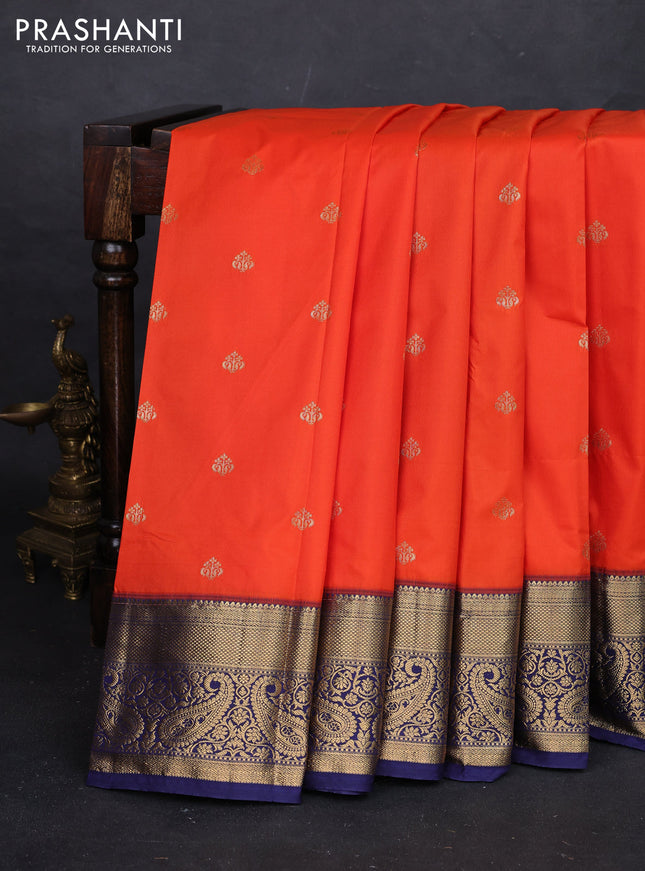 Orange & Navy Blue Bangalori Silk - Buttas