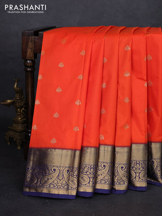 Orange & Navy Blue Bangalori Silk - Buttas