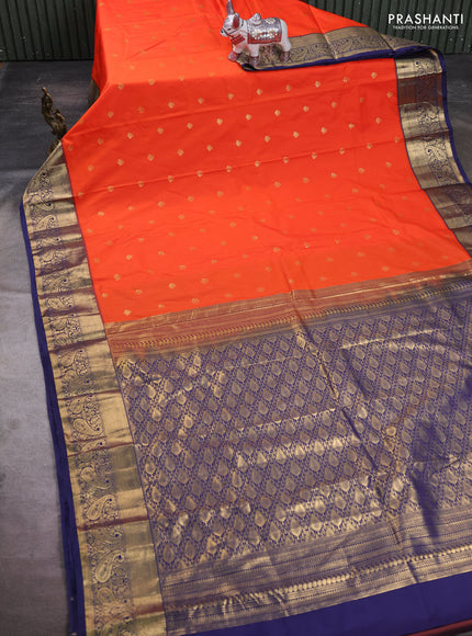 Orange & Navy Blue Bangalori Silk - Buttas