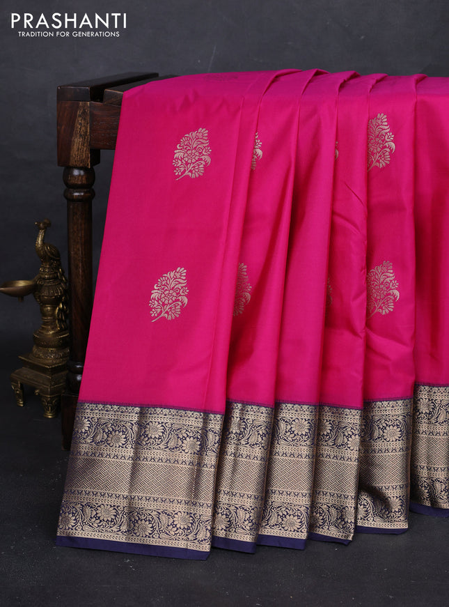 Pink & Navy Blue Bangalori Silk - Buttas
