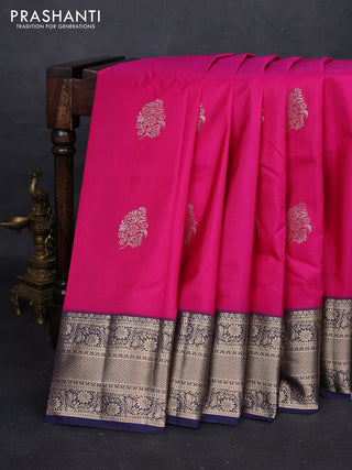 Pink & Navy Blue Bangalori Silk - Buttas