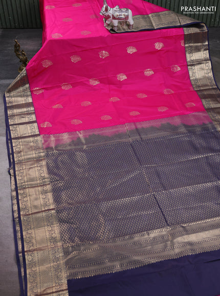 Pink & Navy Blue Bangalori Silk - Buttas