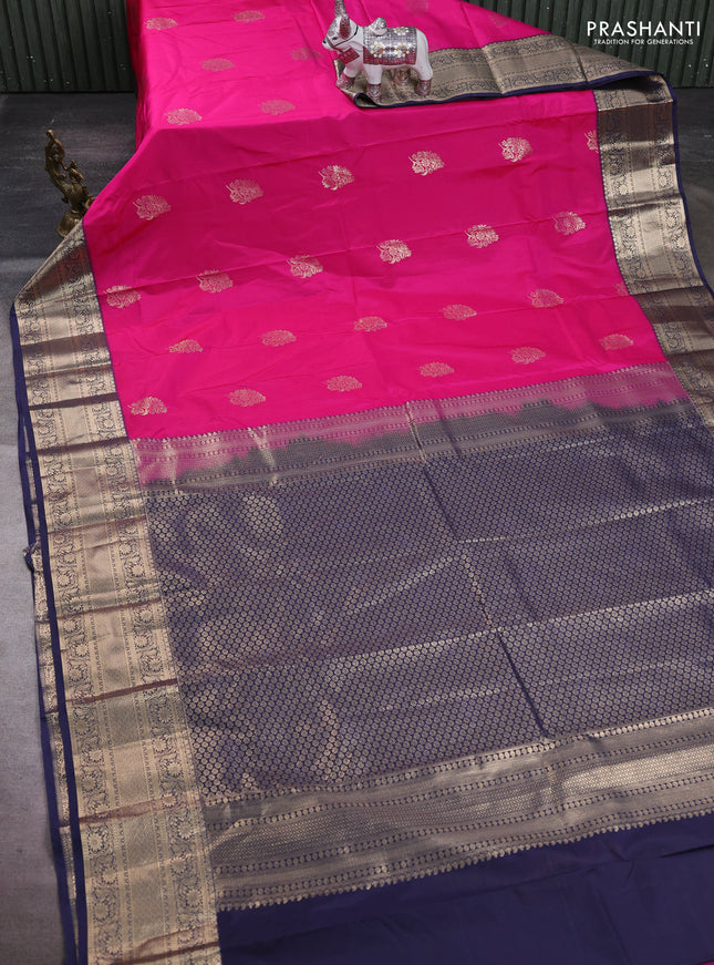 Pink & Navy Blue Bangalori Silk - Buttas