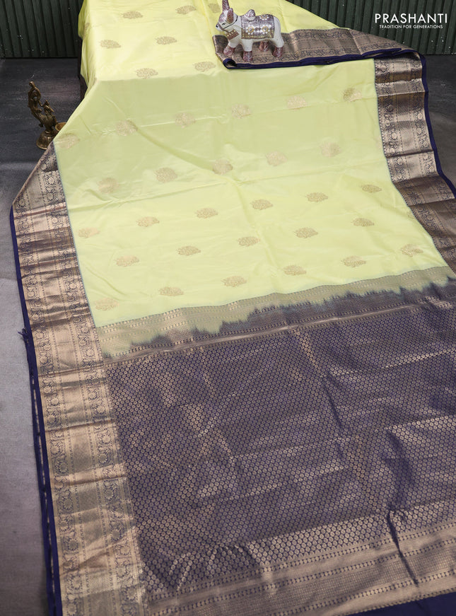 Pista Green & Navy Blue Bangalori Silk - Buttas
