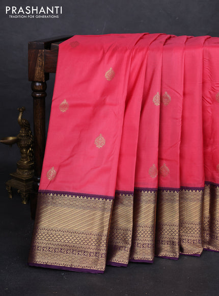 Peach Pink & Purple Bangalori Silk - Buttas