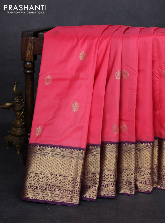 Peach Pink & Purple Bangalori Silk - Buttas