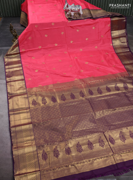 Peach Pink & Purple Bangalori Silk - Buttas